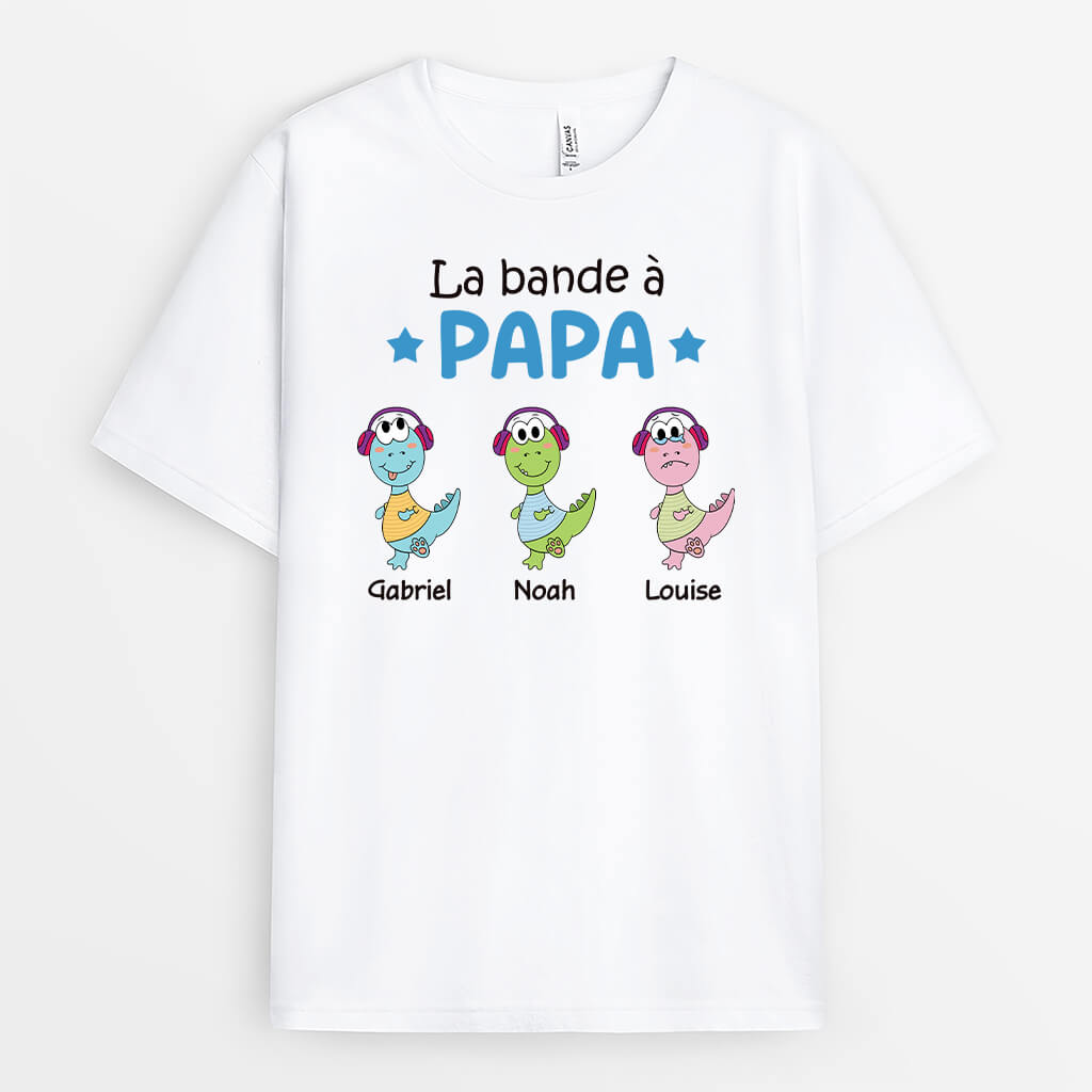 2736FR1 la bande a papa papy version petits dinosaures colores t shirt personnalise pour papa et papy