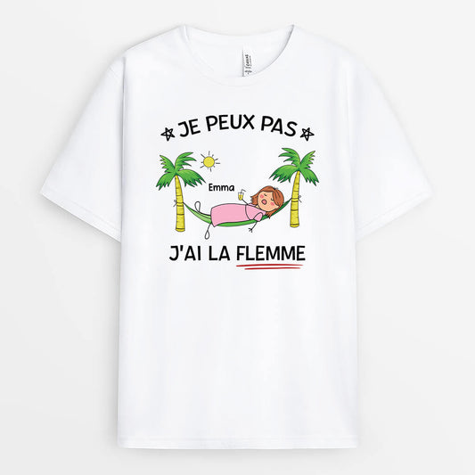 2737AFR1 jai la flemme version femme  t shirt femme personnalise humour