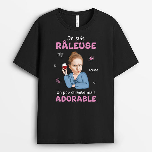 2740AFR1 je suis raleuse mais adorable  t shirt humour personnalise pour femme