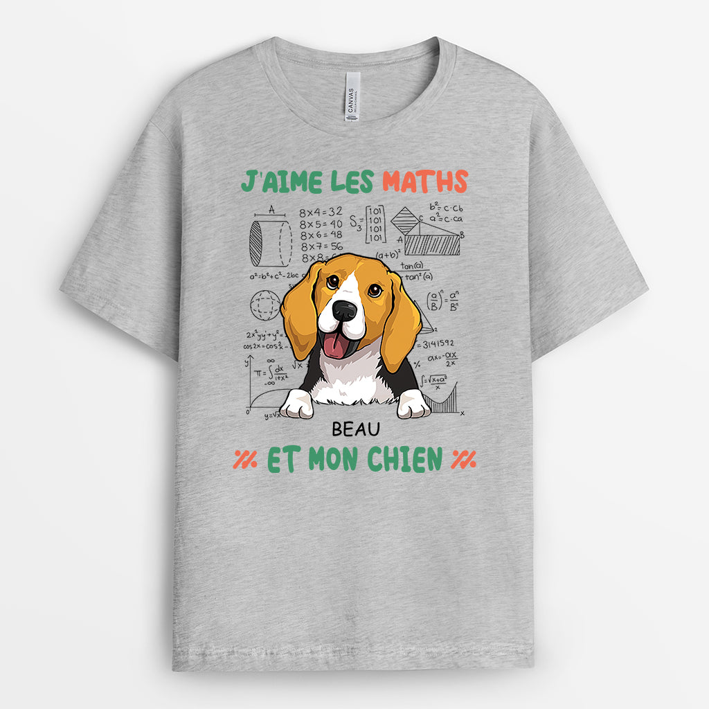 2746AFR2 jaime les maths et chien t shirt pour amoureux des chiens