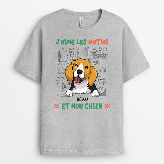 2746AFR2 jaime les maths et chien t shirt pour amoureux des chiens