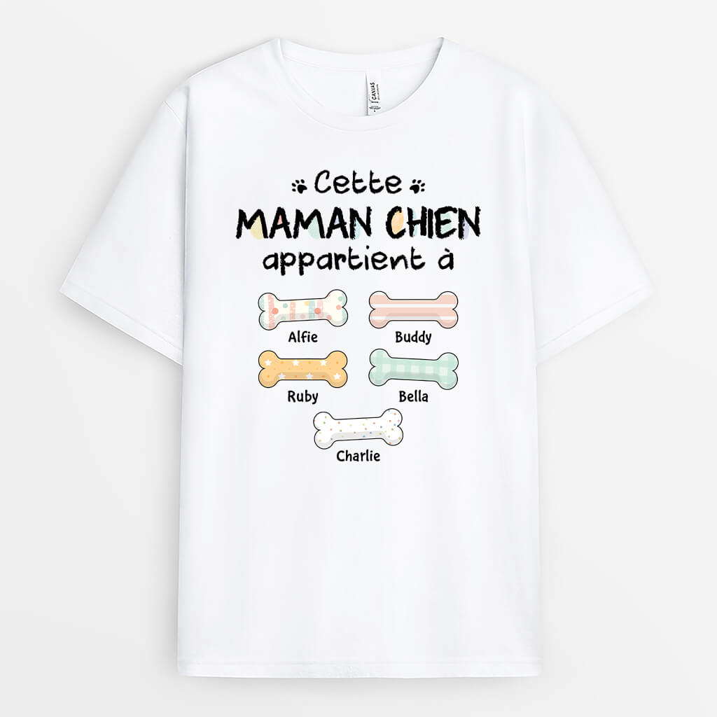 2752AFR1 ce maman papa chien appartient a avec os de chien pastel t shirt original avec chien