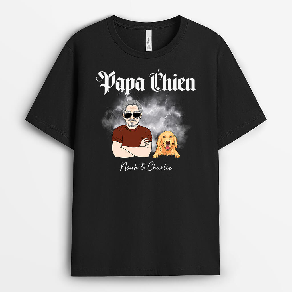 2758AFR1 papa chien tonnerre t shirt avec chien personnalise