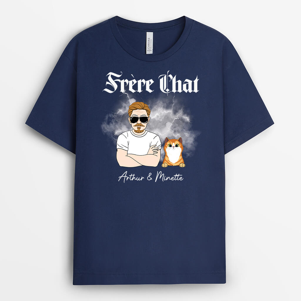 2758AFR2 papa chat tonnerre t shirt avec chat personnalise