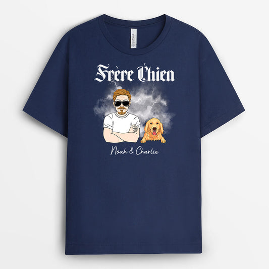 2758AFR2 papa chien tonnerre t shirt avec chien personnalise