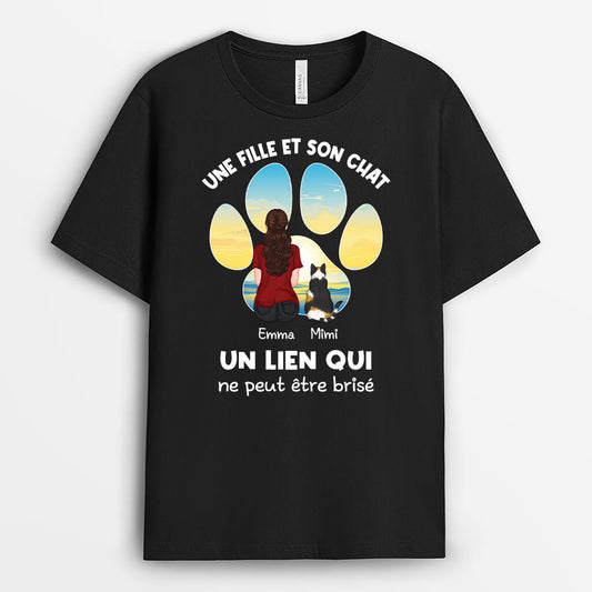 2771AFR1 une fille et son chat t shirt personnalise chat pour femme