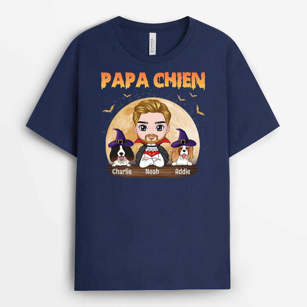 2777AFR2 papa chien version halloween t shirt personnalise avec chien pour halloween