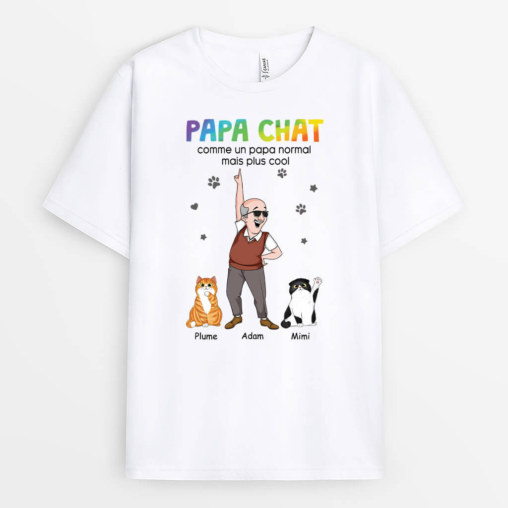 2778AFR1 papa chat qui danse plus cool tee shirt personnalise chat