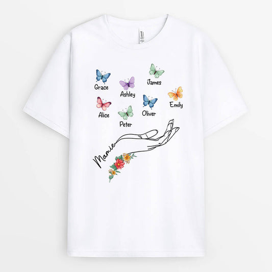 2782AFR1 maman avec main et papillons tee shirt maman personnalise