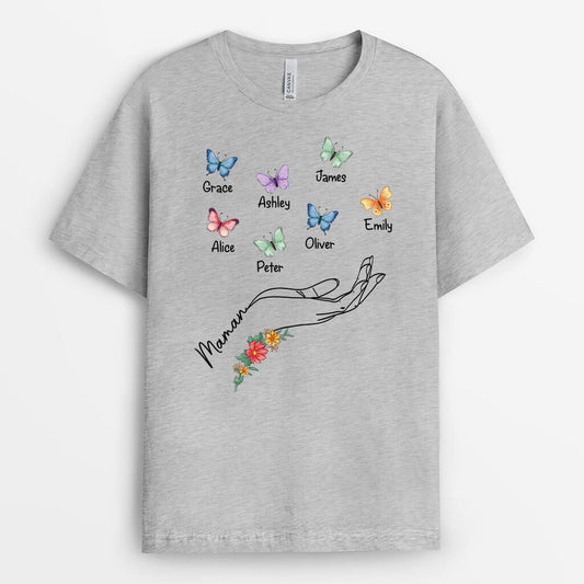 2782AFR2 maman avec main et papillons tee shirt maman personnalise