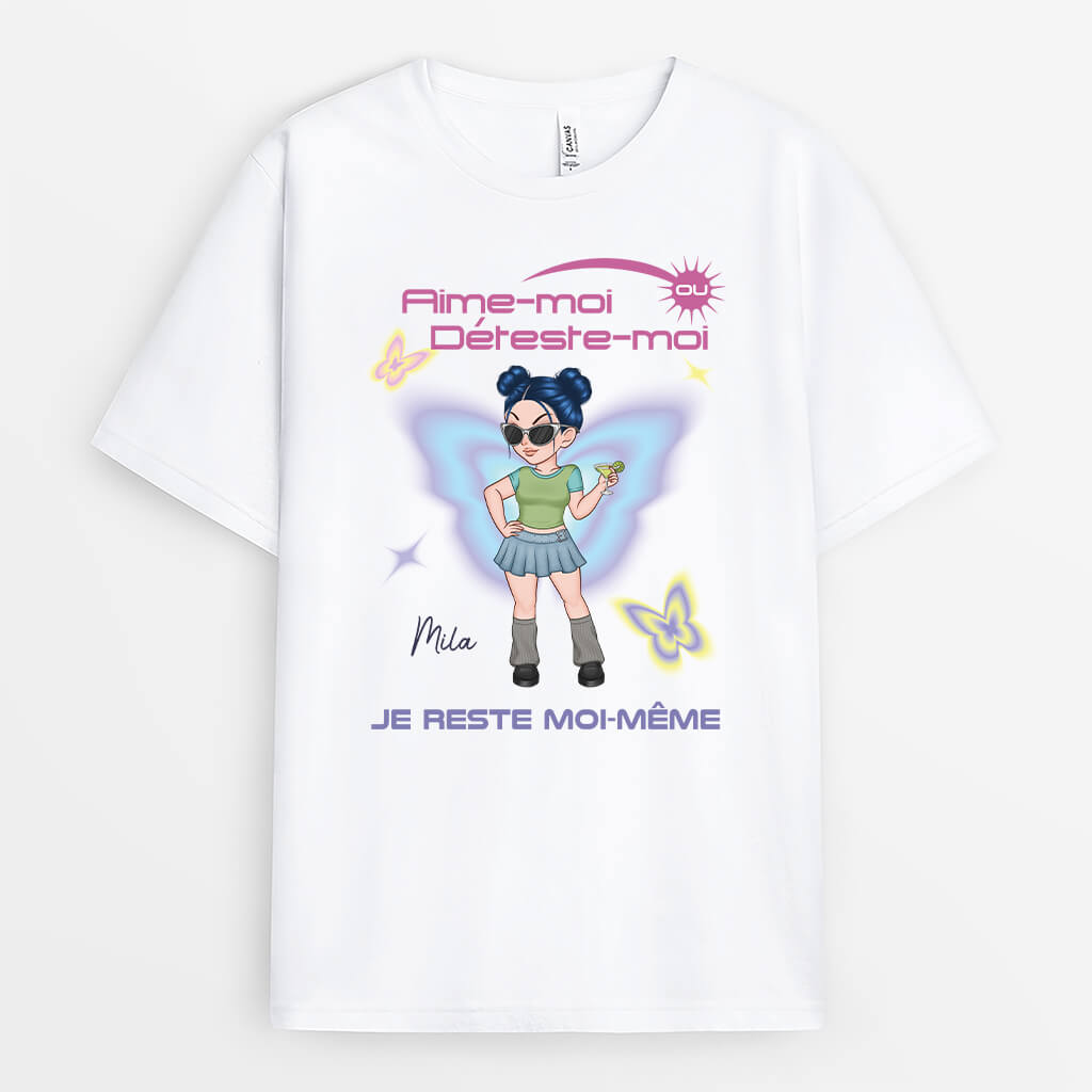 2791AFR1 aime moi ou deteste moi t shirt personnalisable femme