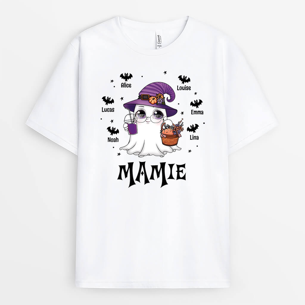 2792AFR1 mamie fantome et ses petits battes tee shirt mamie personnalise pour halloween