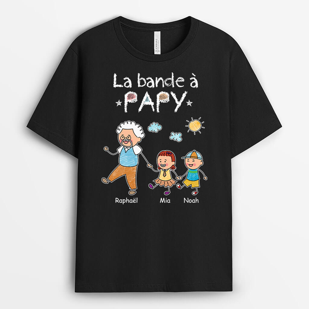 2793AFR1 la bande a papy version dessin au crayon de couleur sombre t shirt grand pere personnalise