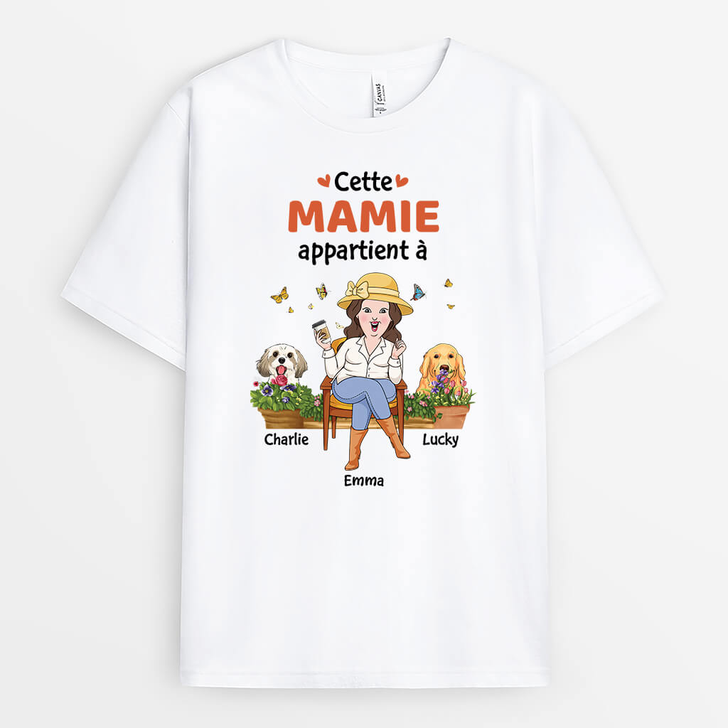 2804AFR1 cette maman chien appartient a version jardin t shirt chien personnalise