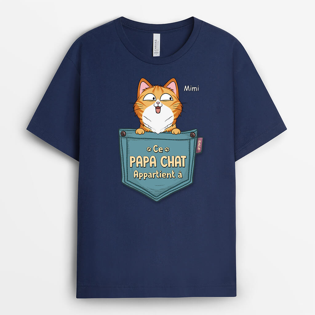 2816AFR2 cette maman ce papa chat appartient a version chat dans la poche t shirt personnalise chat