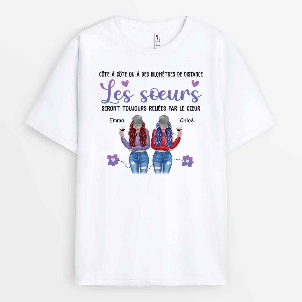 2822AFR1 les soeurs seront toujours reliees par le coeur tee shirt pour meilleure amie personnalise