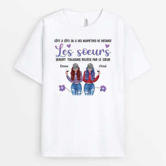 2822AFR1 les soeurs seront toujours reliees par le coeur tee shirt pour meilleure amie personnalise