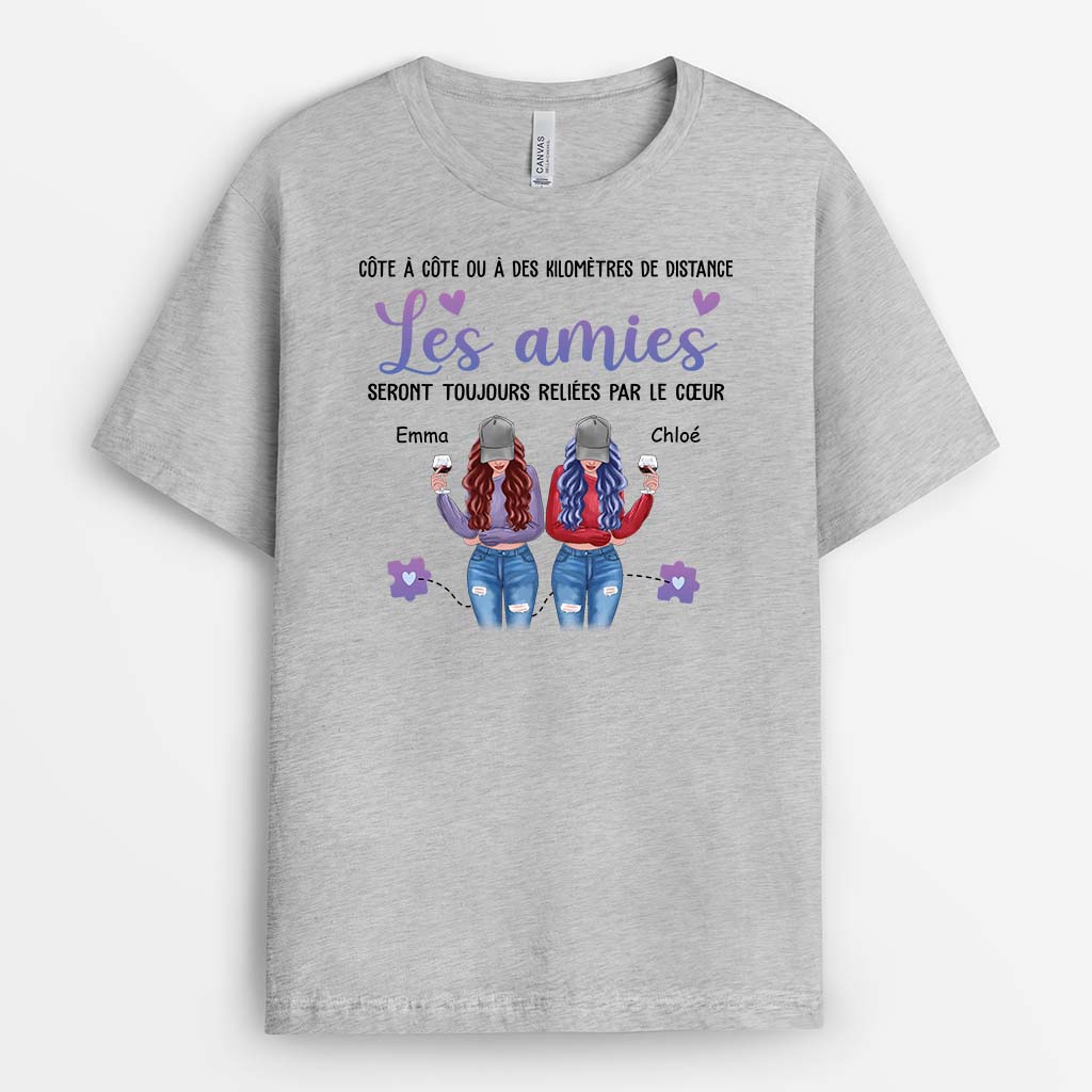 2822AFR2 les soeurs seront toujours reliees par le coeur tee shirt pour meilleure amie personnalise