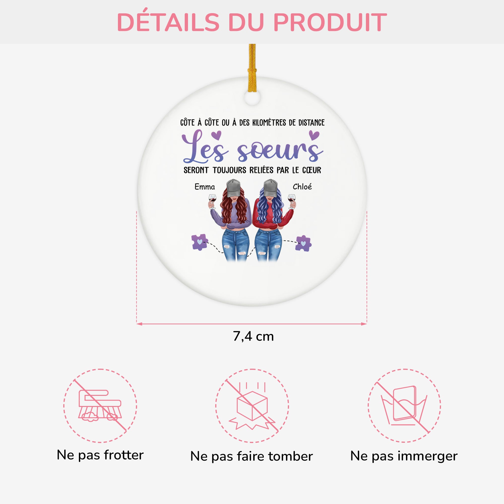 2822OFR3 ornement noel ceramique personnalise les soeurs seront toujours reliees par le coeur 2822o8z5e