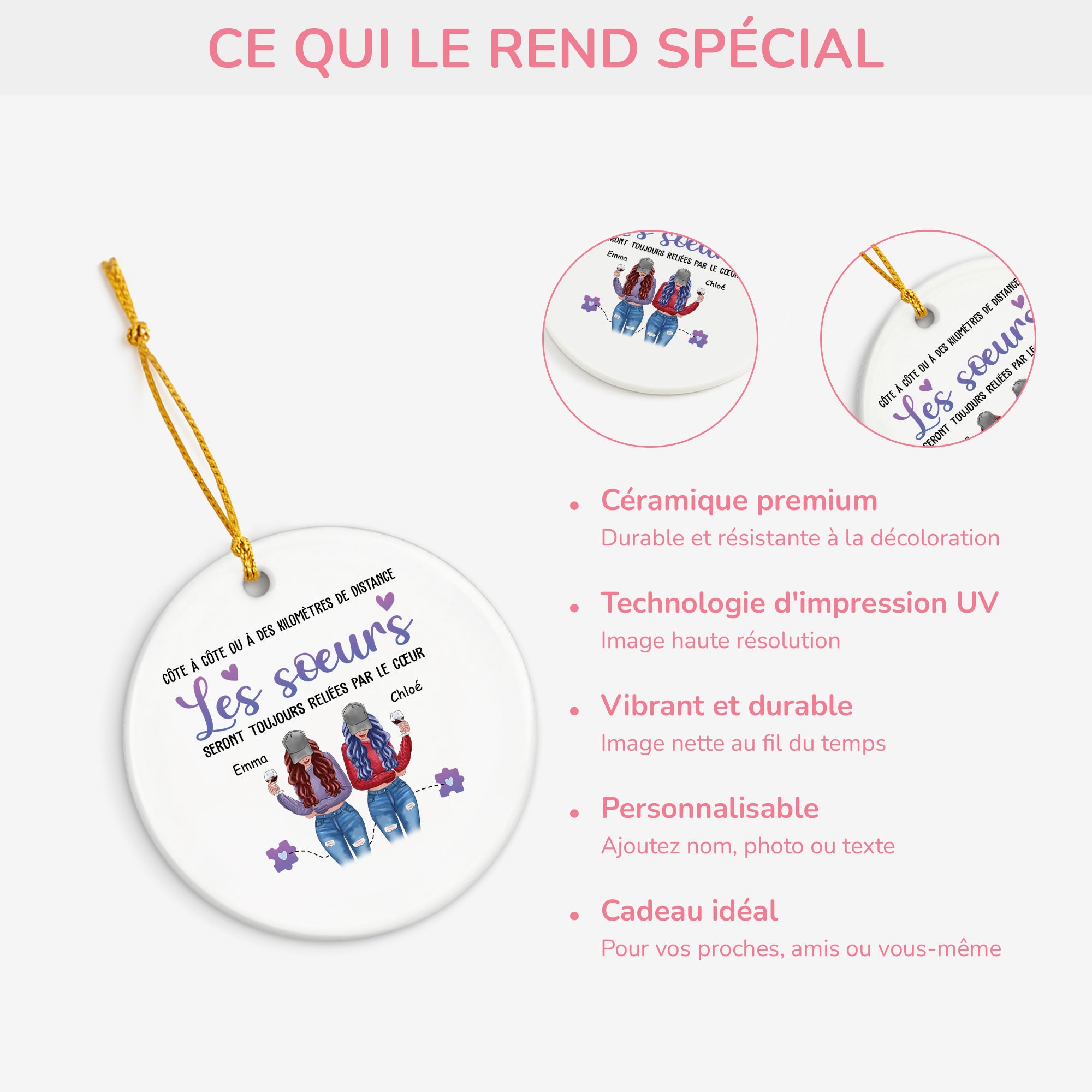 2822OFR4 ornement noel ceramique personnalise les soeurs seront toujours reliees par le coeur 2822o8z5e