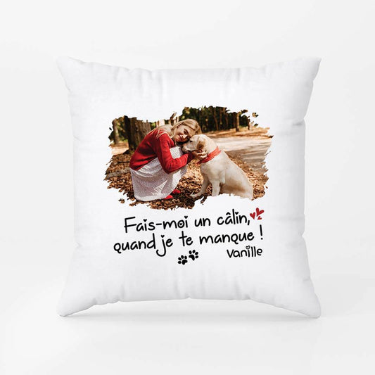 2840PFR1 fais moi un calin quand je te manque coussin personnalise chien avec photo