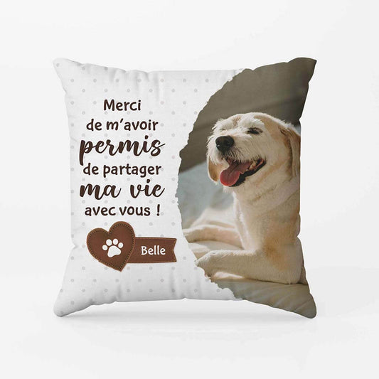 2856PFR1 merci de mavoir permis de partager ma vie avec vous version chien coussin personnalise chien