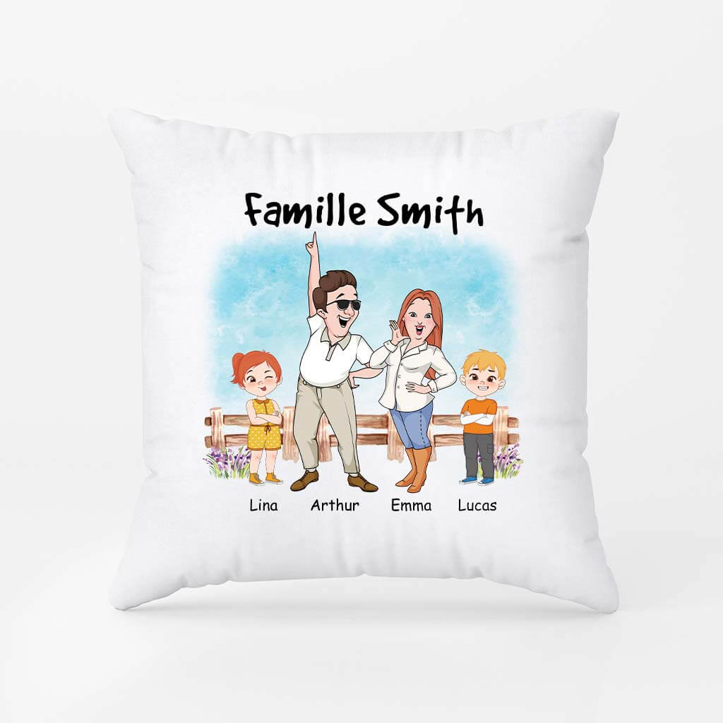 2860PFR2 famille de smith version ciel bleu coussin famille personnalise