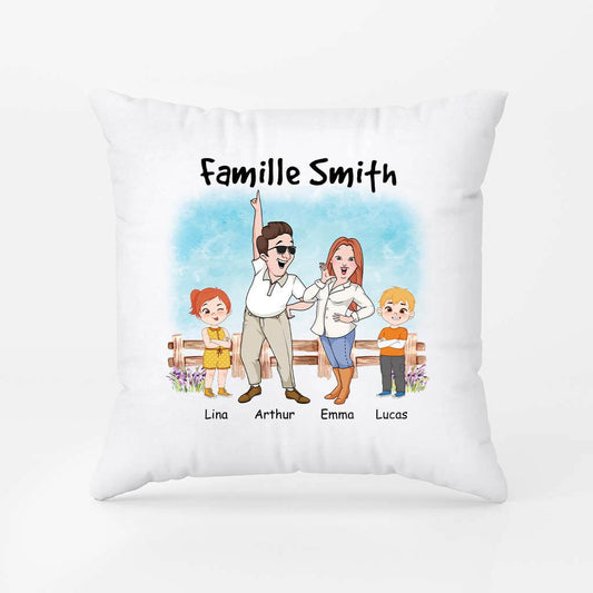 2860PFR2 famille de smith version ciel bleu coussin famille personnalise