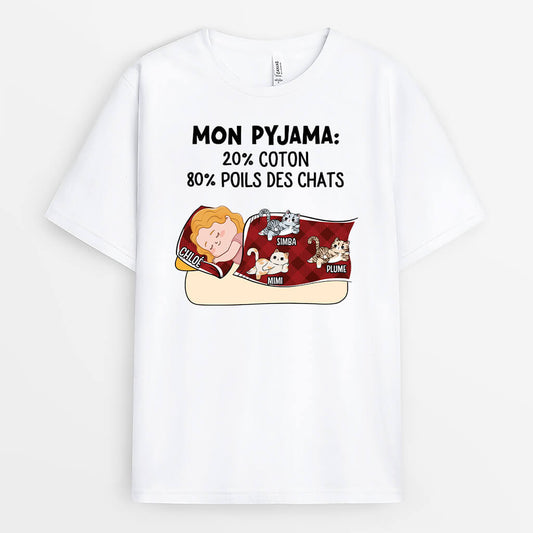 2866AFR1 mon pyjama 20_ coton 80_ poils des chats tee shirt chat personnalise