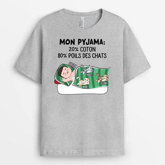 2866AFR2 mon pyjama 20_ coton 80_ poils des chats tee shirt chat personnalise