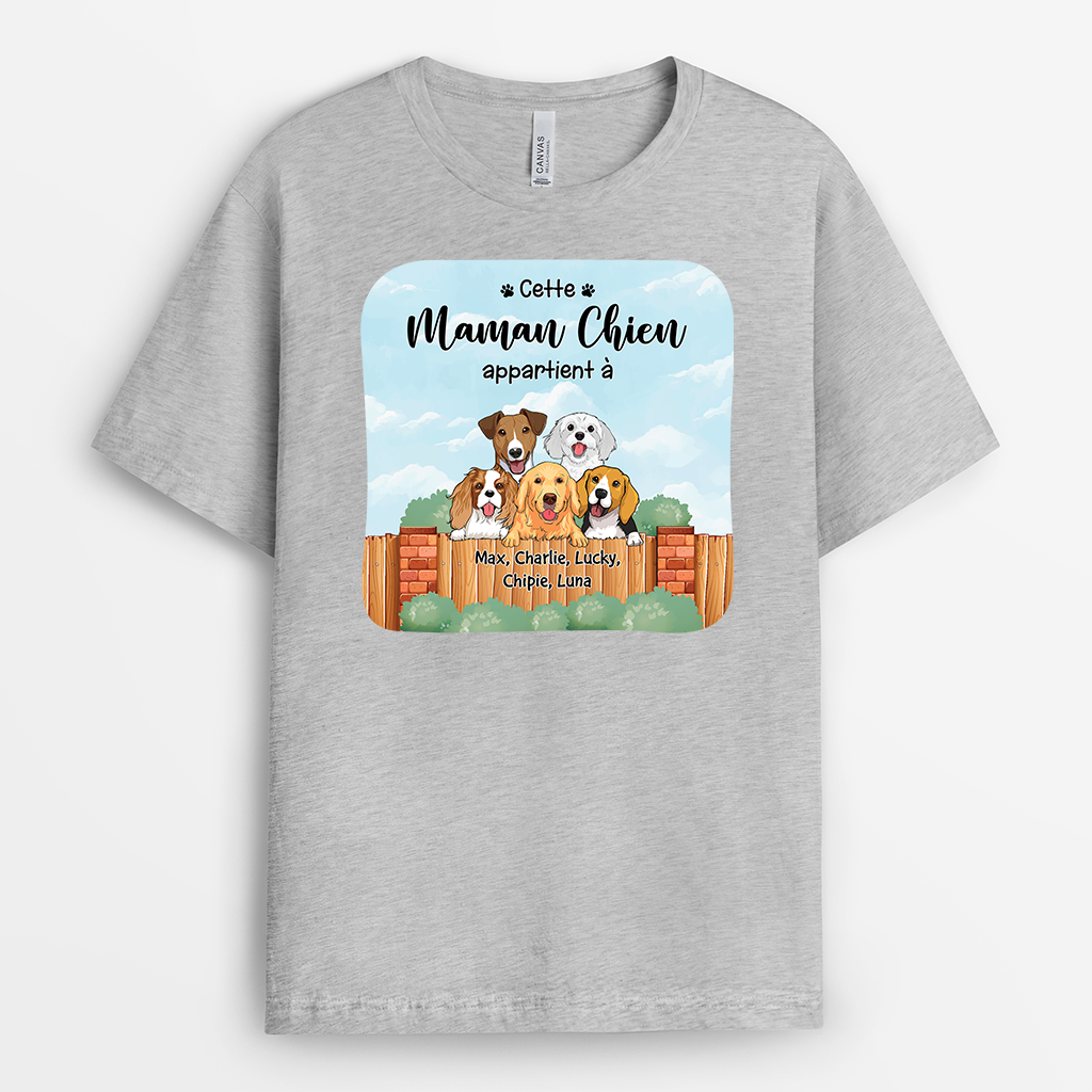 2875AFR2 ce papa chien appartient a version cloture bois t shirt personnalise avec chien