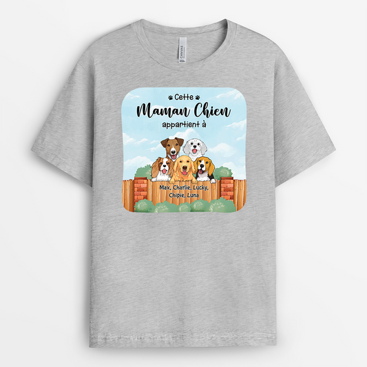 2875AFR2 ce papa chien appartient a version cloture bois t shirt personnalise avec chien