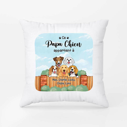 2875PFR1 ce papa chien appartient a version cloture bois coussin personnalise avec chien