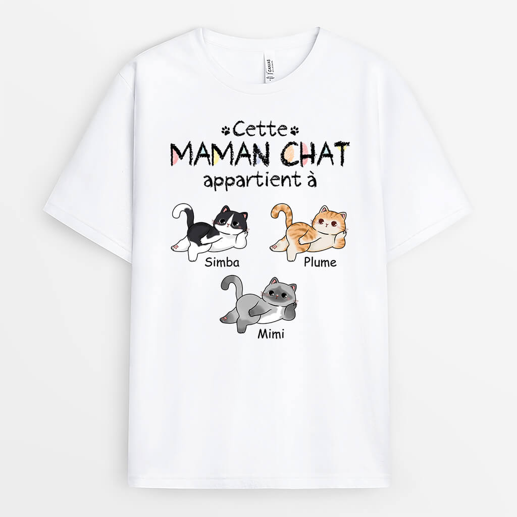 2878AFR1 cette maman chat appartient a version chats allonges t shirt personnalise chat