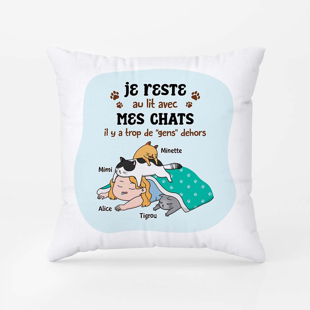 2881PFR1 jaime rester dans mon lit avec mes chats coussin chat original