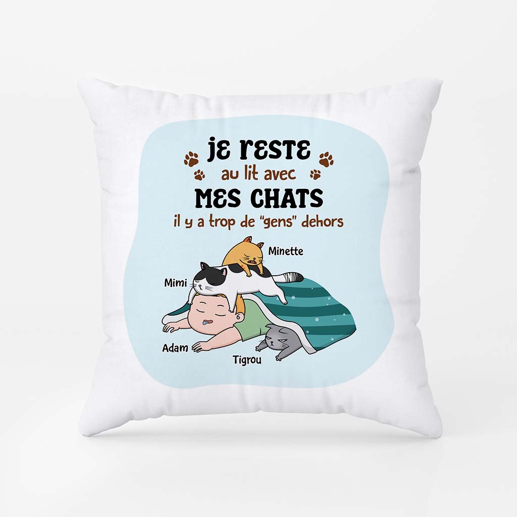 2881PFR2 jaime rester dans mon lit avec mes chats coussin chat original