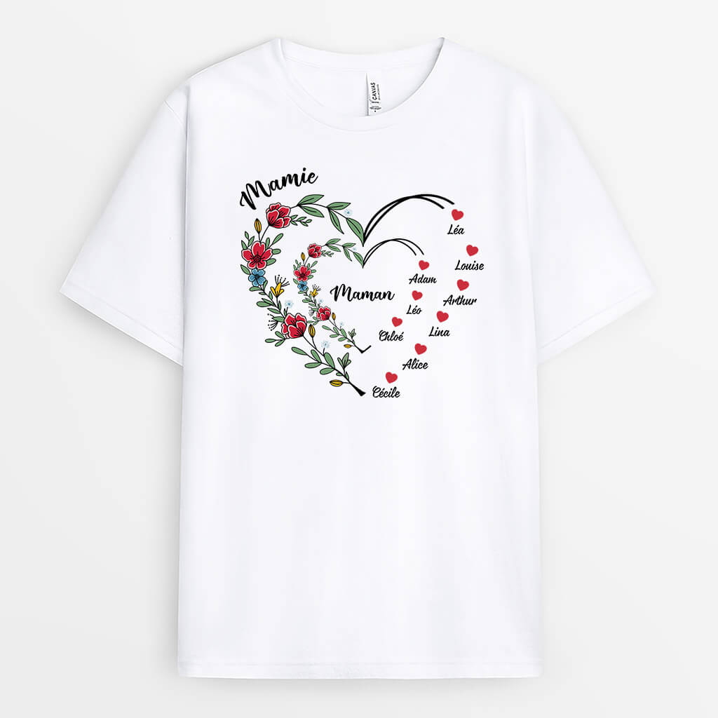 2886AFR1 mamie coeur version florale tee shirt mamie personnalisable