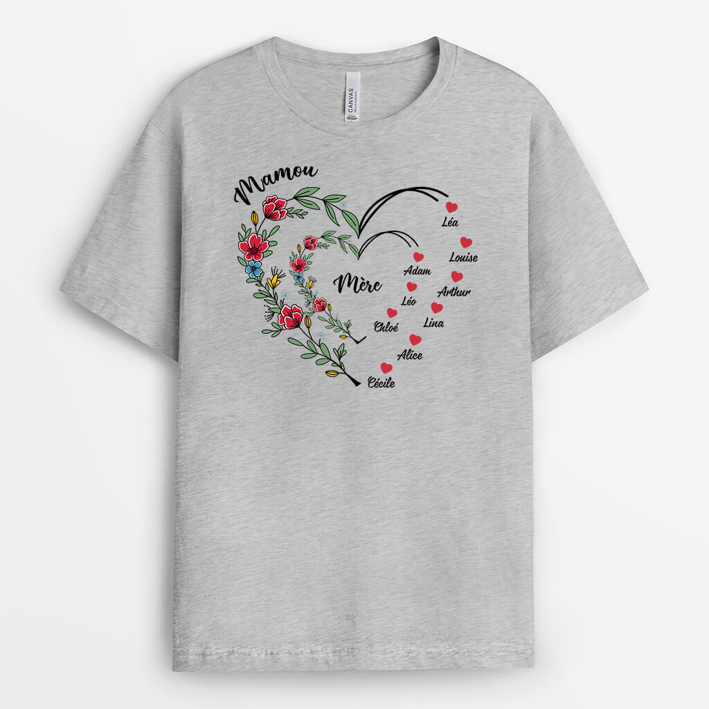 2886AFR2 mamie coeur version florale tee shirt mamie personnalisable