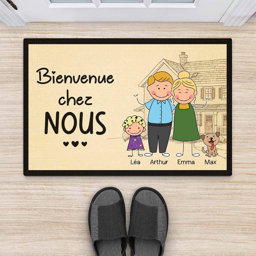 2893DFR2 bienvenue chez nous version dessin paillasson famille personnalisable