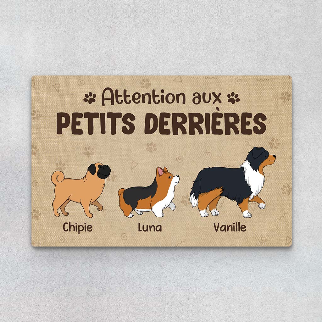 2902DFR1 attention aux petits derrieres version chiens paillasson chien personnalisable