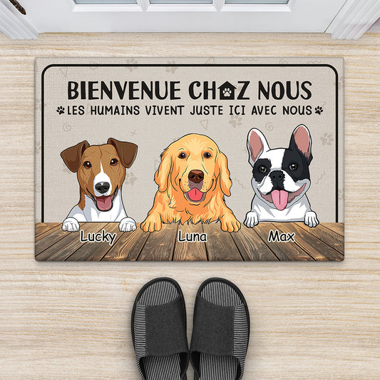 2955DFR1 les humains vivent juste ici avec nous version chiens paillasson chien personnalise_1