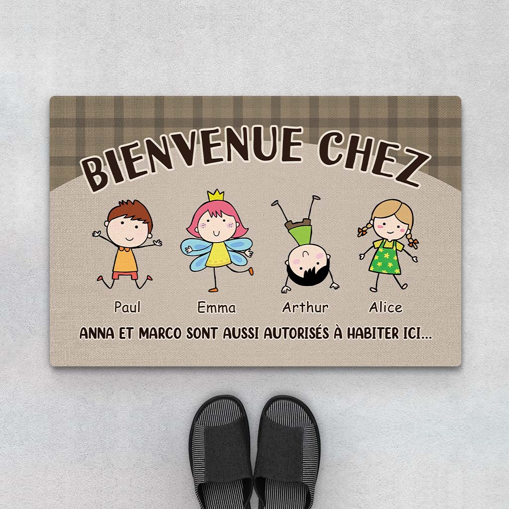 2957DFR1 bienvenue chez des petits anges paillasson personnalise famille