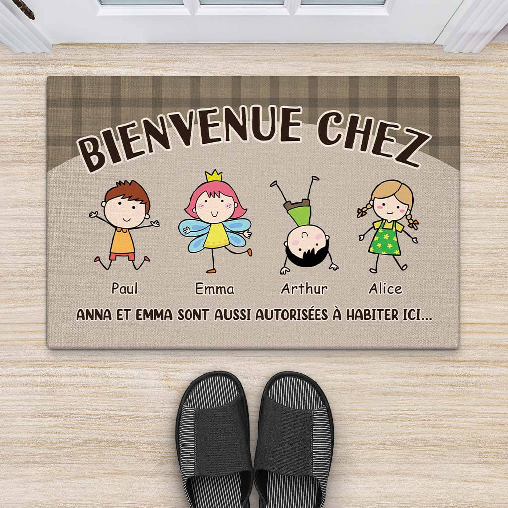 2957DFR2 bienvenue chez des petits anges paillasson personnalise famille