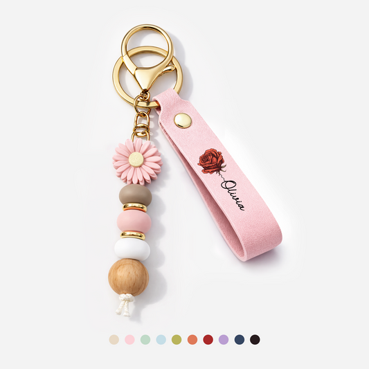 2966MFR1 porte cles personnalise marguerite en perles imprime uv une rose pour femme 2966mj8f5a