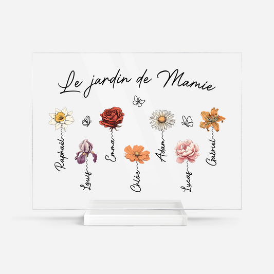 2966RFR1 plaque en acrylique personnalisee avec support le jardin de mamie maman avec fleur 2966r8t5a