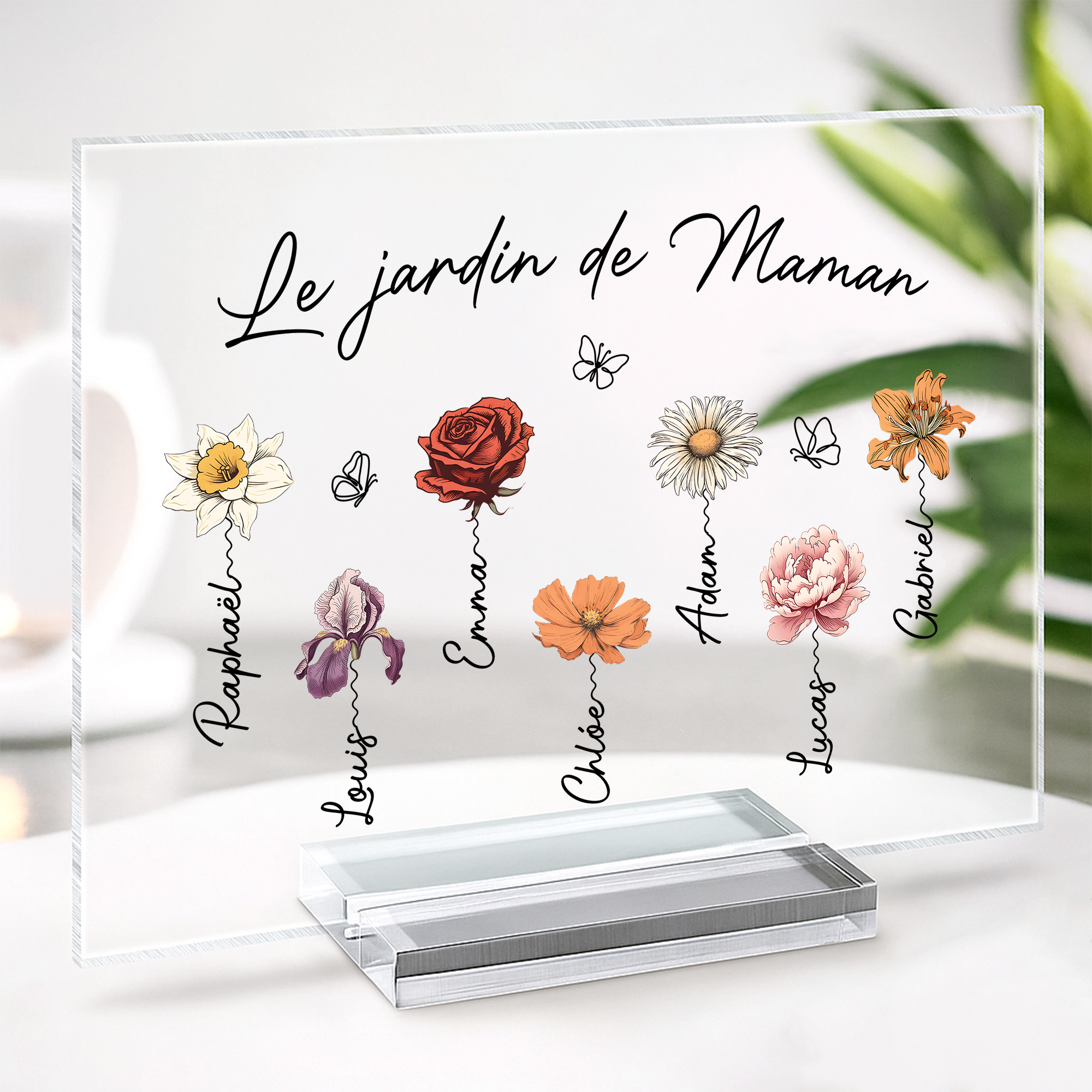 2966RFR2 plaque en acrylique personnalisee avec support le jardin de mamie maman avec fleur 2966r8t5a