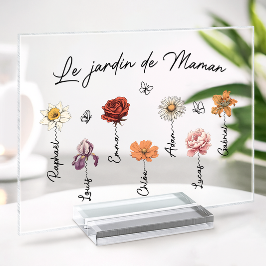 2966RFR2 plaque en acrylique personnalisee avec support le jardin de mamie maman avec fleur 2966r8t5a