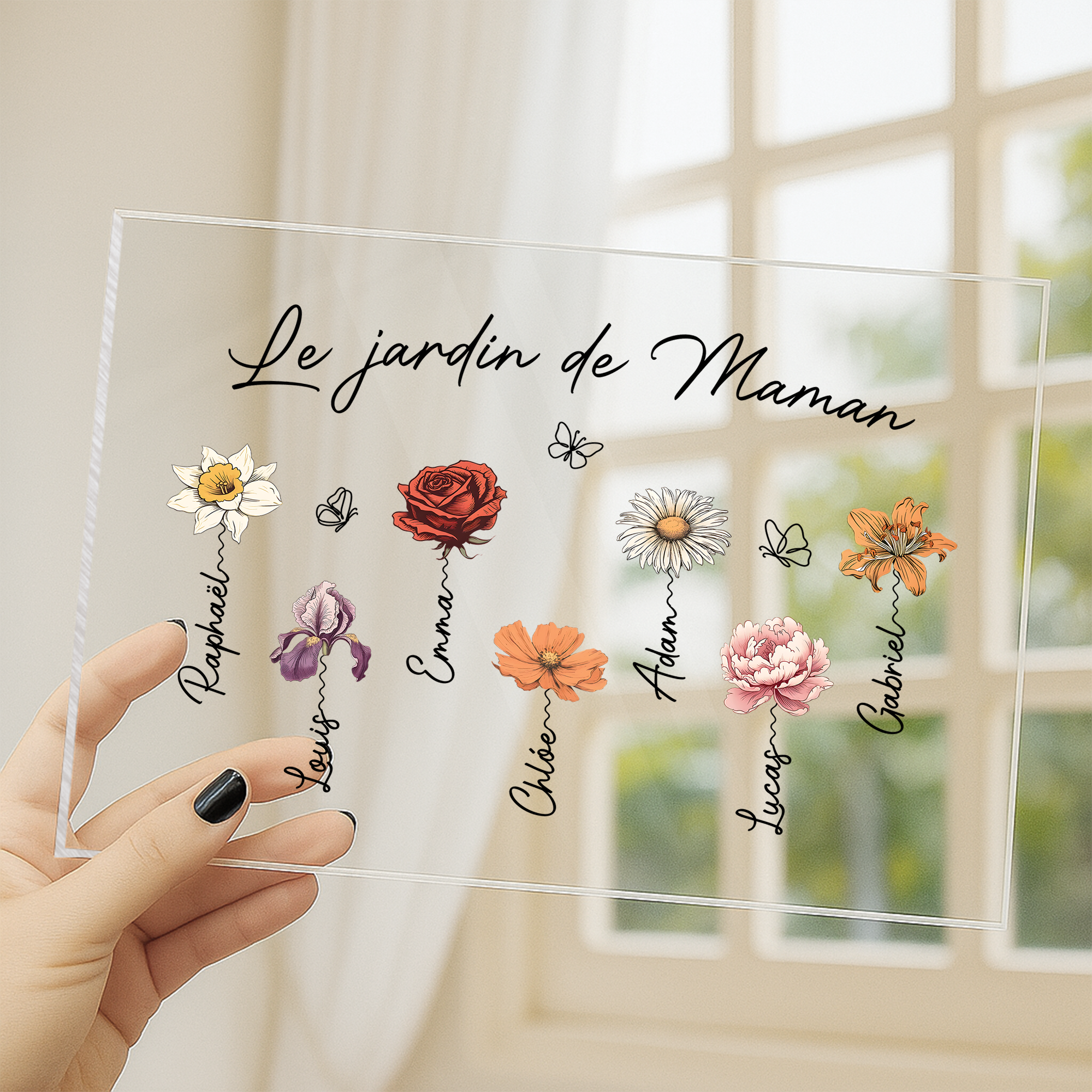 2966RFR3 plaque en acrylique personnalisee avec support le jardin de mamie maman avec fleur 2966r8t5a