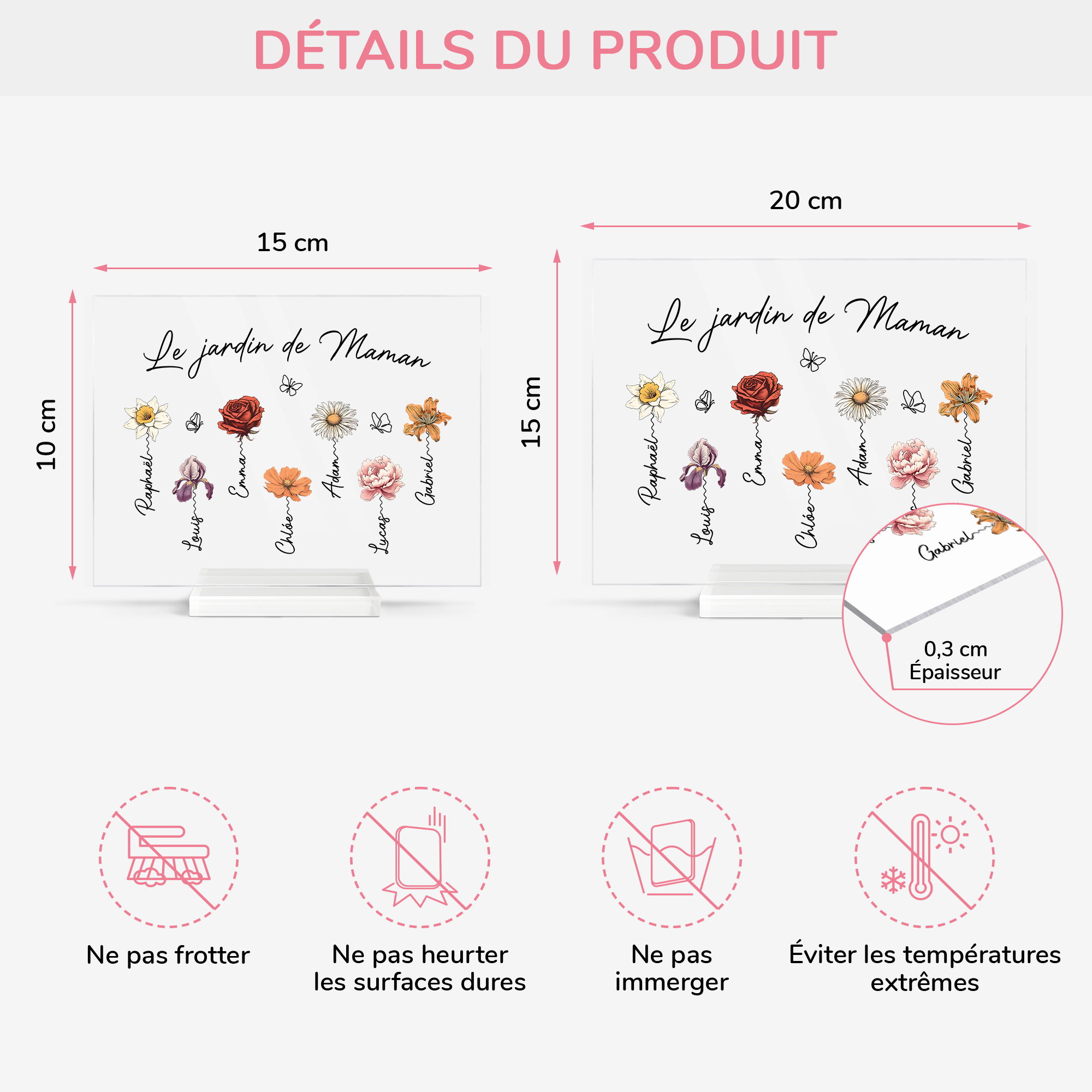 2966RFR4 plaque en acrylique personnalisee avec support le jardin de mamie maman avec fleur 2966r8t5a