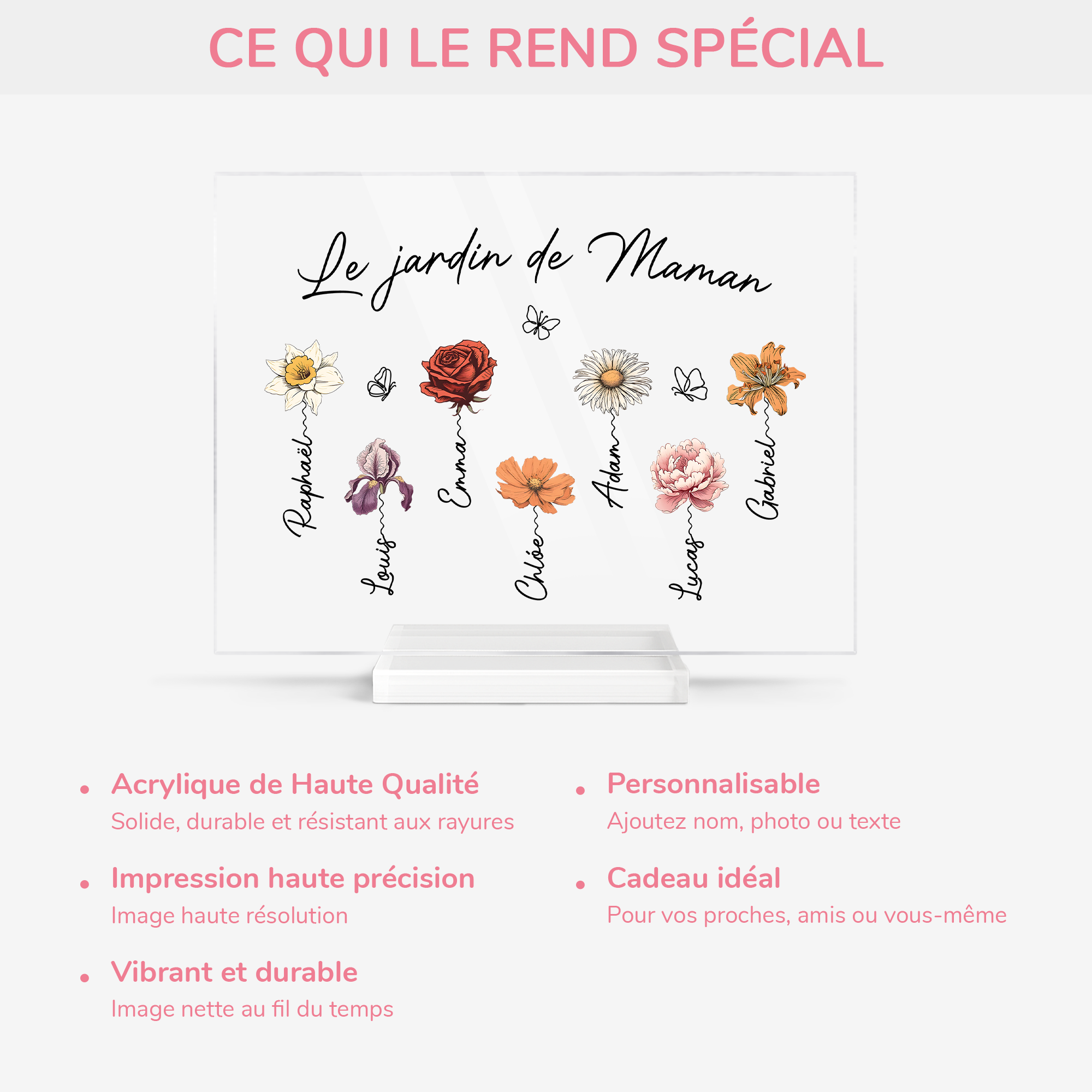 2966RFR5 plaque en acrylique personnalisee avec support le jardin de mamie maman avec fleur 2966r8t5a
